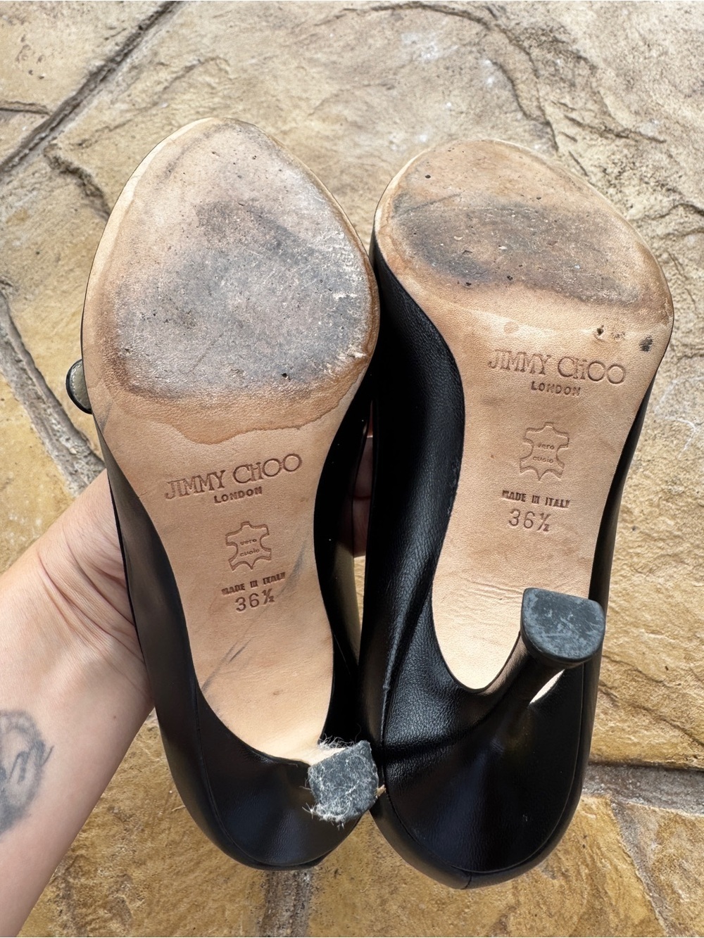 Vintage Jimmy Choo Black Leather Peep Toe Mary Jane Heels Pumps Size 36,5 - Picture 13 of 15